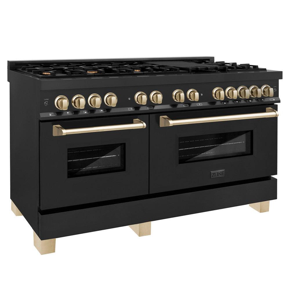 ZLINE Autograph Edition 60 in. Dual Fuel Range 7.4 cu. ft. Black Stainless Steel with Gold Accents (RABZ-60-G)