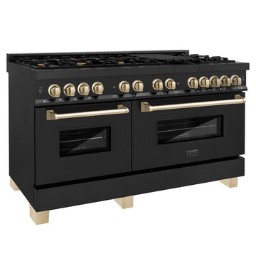 ZLINE Autograph Edition 60 in. Dual Fuel Range 7.4 cu. ft. Black Stainless Steel with Gold Accents (RABZ-60-G)