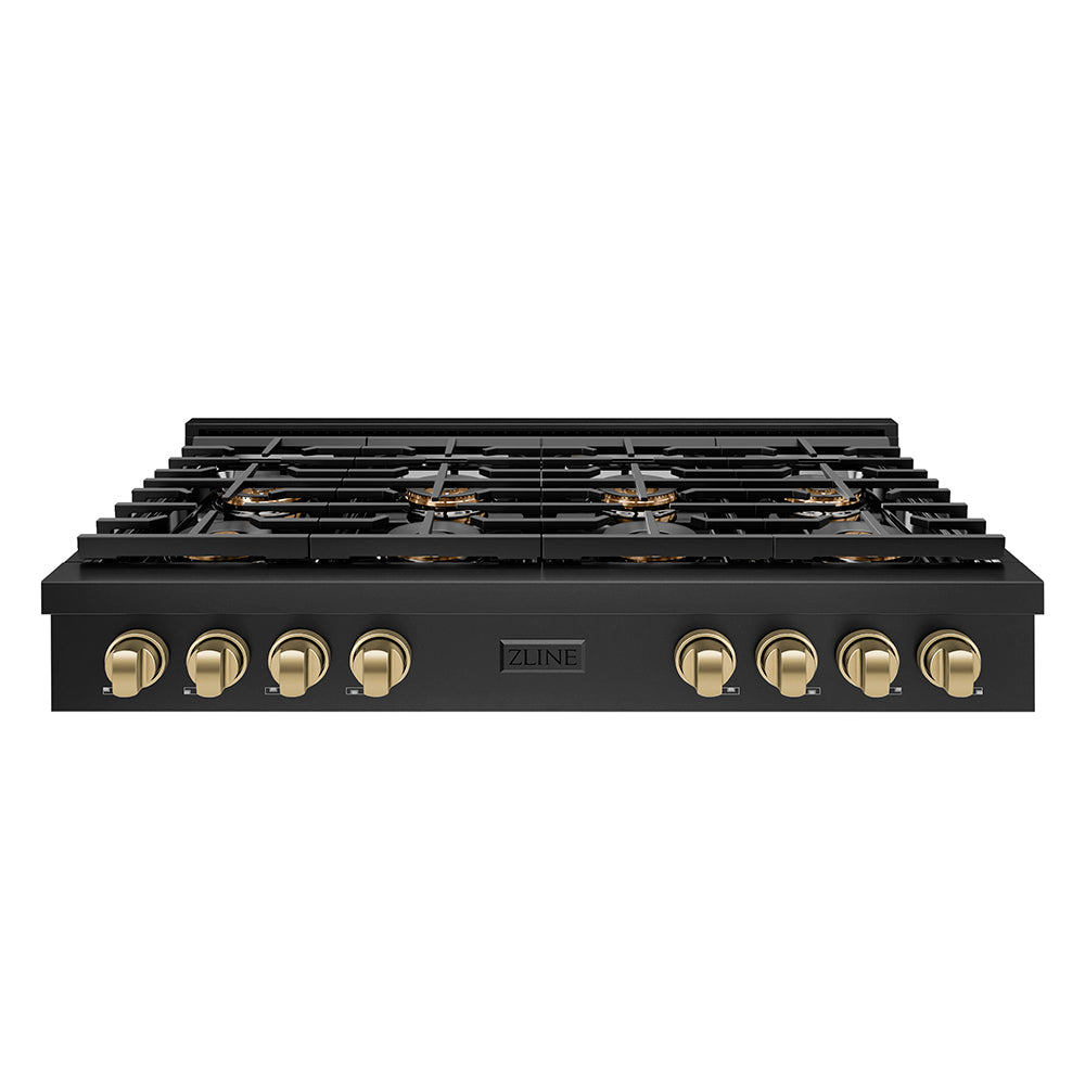 ZLINE Autograph 48" Paramount Gas Rangetop with 8 Burner DuoPro™ Cooktop in Black Stainless Steel and Champagne Bronze Accents, PSRTBZ-48-CB