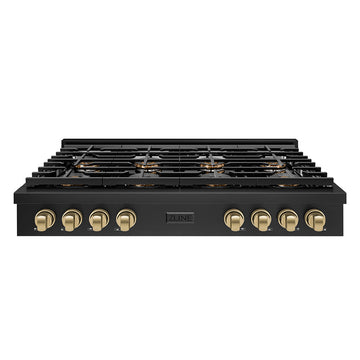 ZLINE Autograph 48" Paramount Gas Rangetop with 8 Burner DuoPro™ Cooktop in Black Stainless Steel and Champagne Bronze Accents, PSRTBZ-48-CB