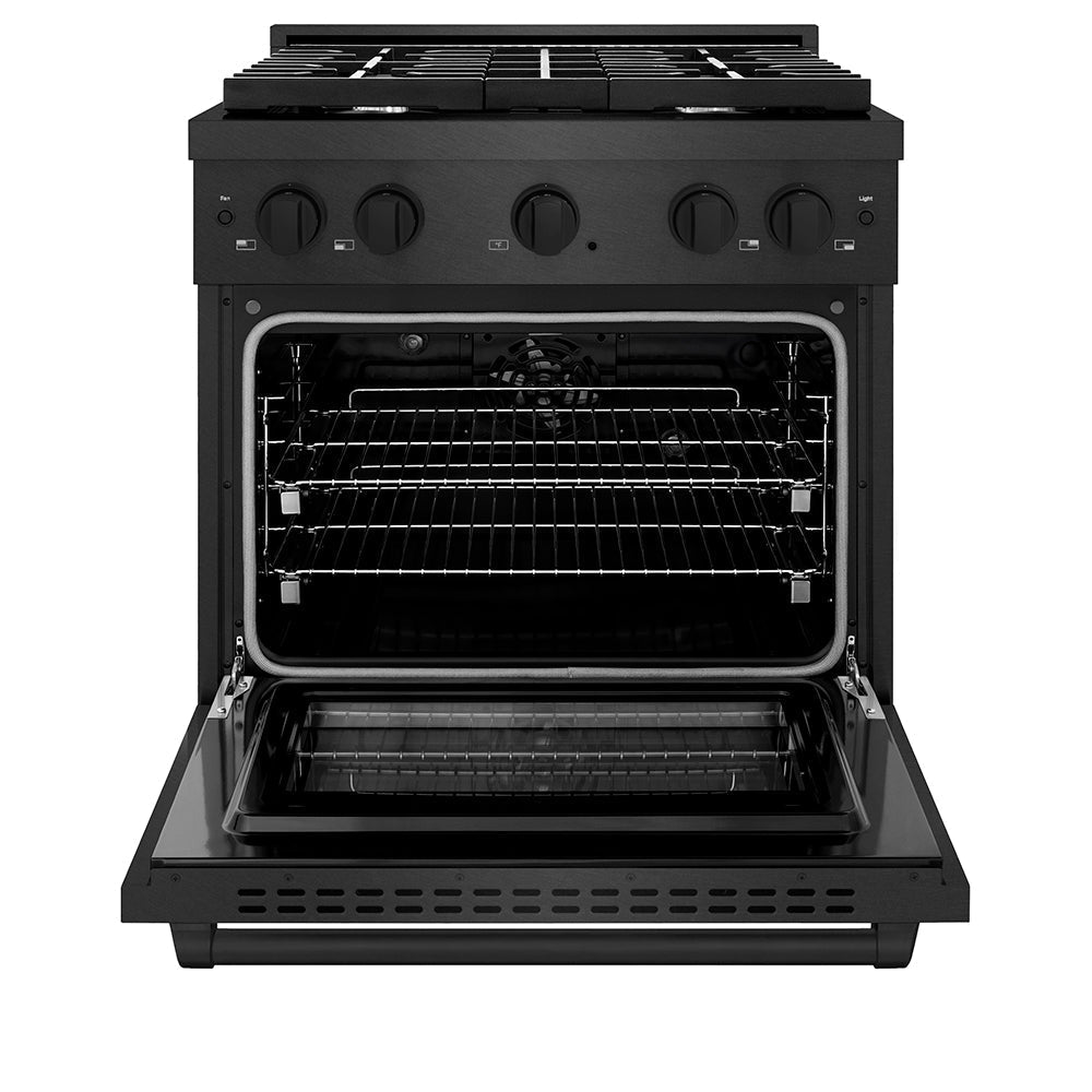 ZLINE 30 in. Dual Fuel Range 4.2 cu. ft. Gas Cooktop 4 Burners Black Satin Stainless Steel (SDRBS-30)