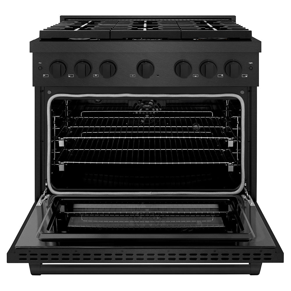 ZLINE 36 in. Dual Fuel Range 5.2 cu. ft. 6 Burner Gas Cooktop Electric Convection Oven Black Satin (SDRBS-36)