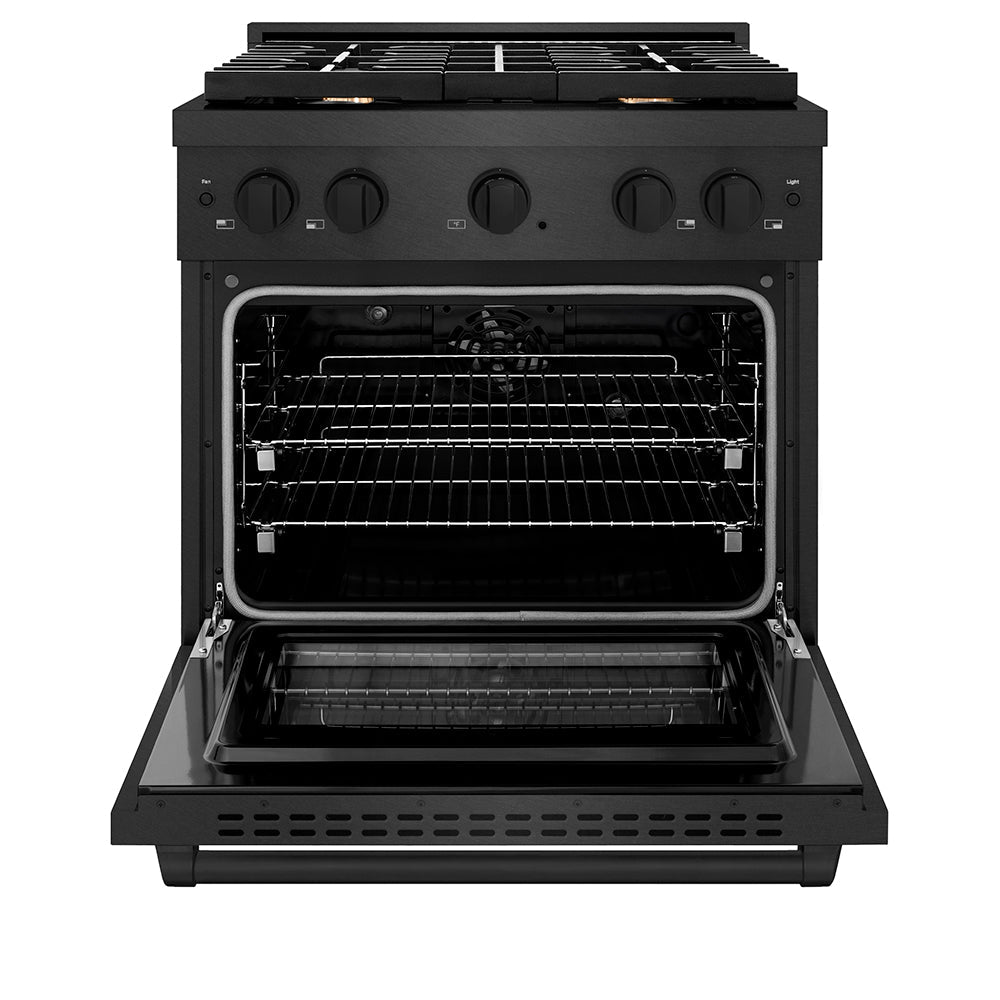ZLINE 30 in. Dual Fuel Range 4.2 cu. ft. Gas Cooktop 4 Brass Burners Black Satin Stainless Steel (SDRBS-BR-30)