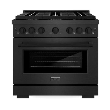 ZLINE 36 in. Dual Fuel Range 5.2 cu. ft. Gas Cooktop 6 Brass Burners Black Satin Stainless Steel (SDRBS-BR-36)