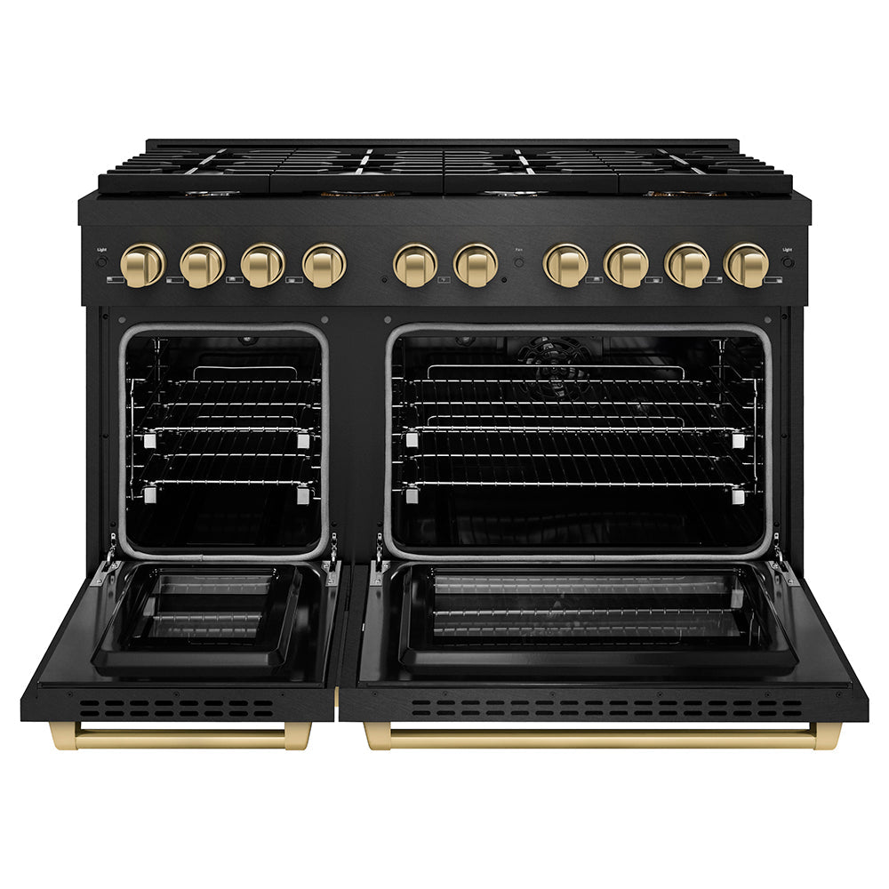 ZLINE 48 in. Dual Fuel Range 6.7 cu. ft. 8 Burners Black Satin Stainless Steel Champagne Bronze Accents (SDRBSZ-48-CB)