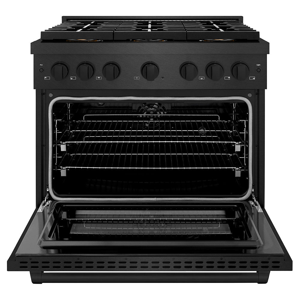 ZLINE 36 in. Dual Fuel Range 5.2 cu. ft. 6 Burner DuoPro Cooktop Black Satin Stainless Steel (PSDRBS-36)