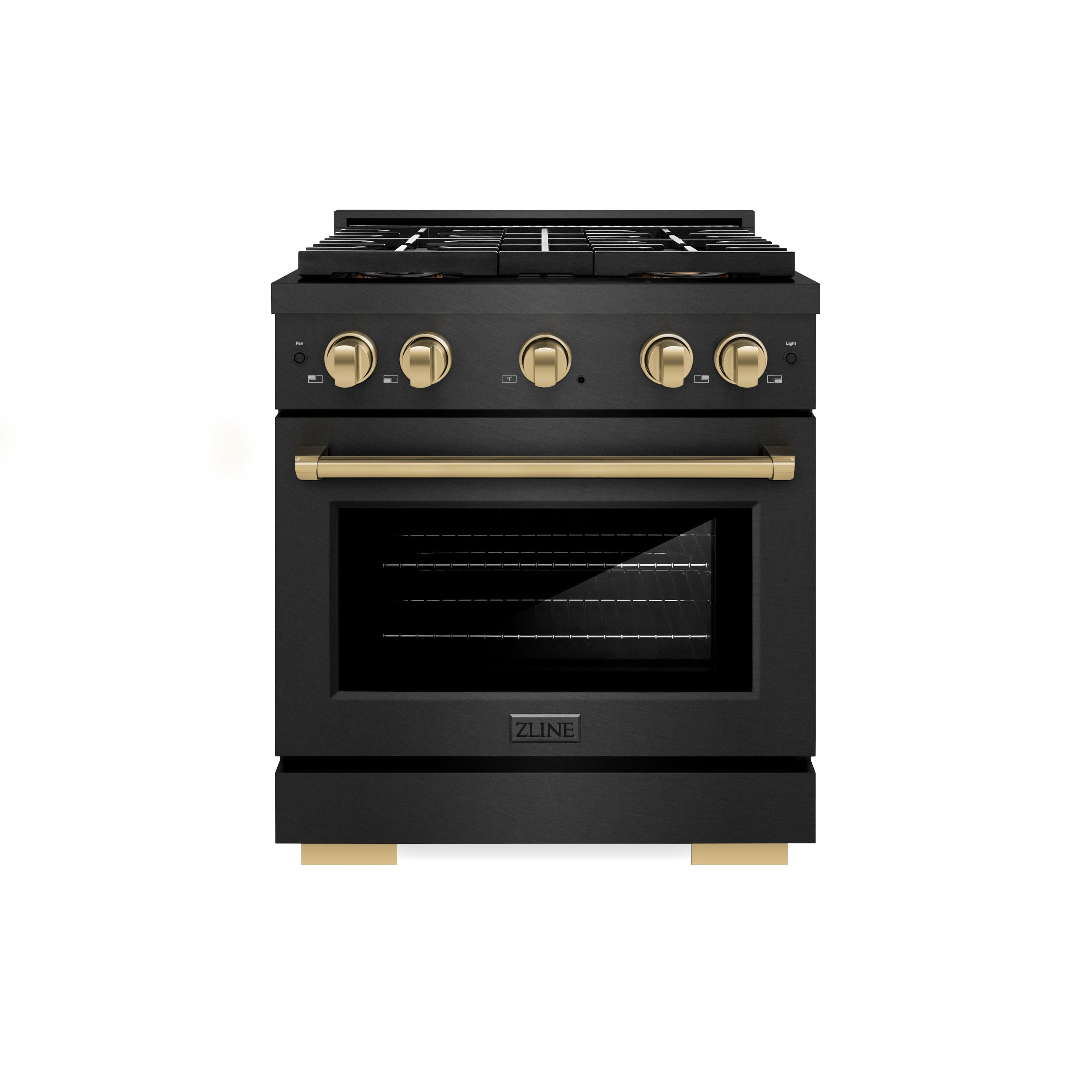 ZLINE 30 in Dual Fuel Range 4.2 cu. ft 4 Burner DuoPro Cooktop Black Satin Stainless Steel Champagne Bronze Accents (PSDRBSZ-30-CB)