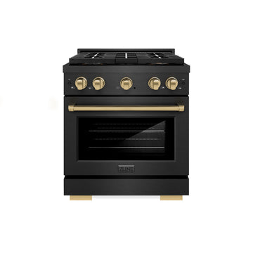 ZLINE 30 in Dual Fuel Range 4.2 cu. ft 4 Burner DuoPro Cooktop Black Satin Stainless Steel Champagne Bronze Accents (PSDRBSZ-30-CB)