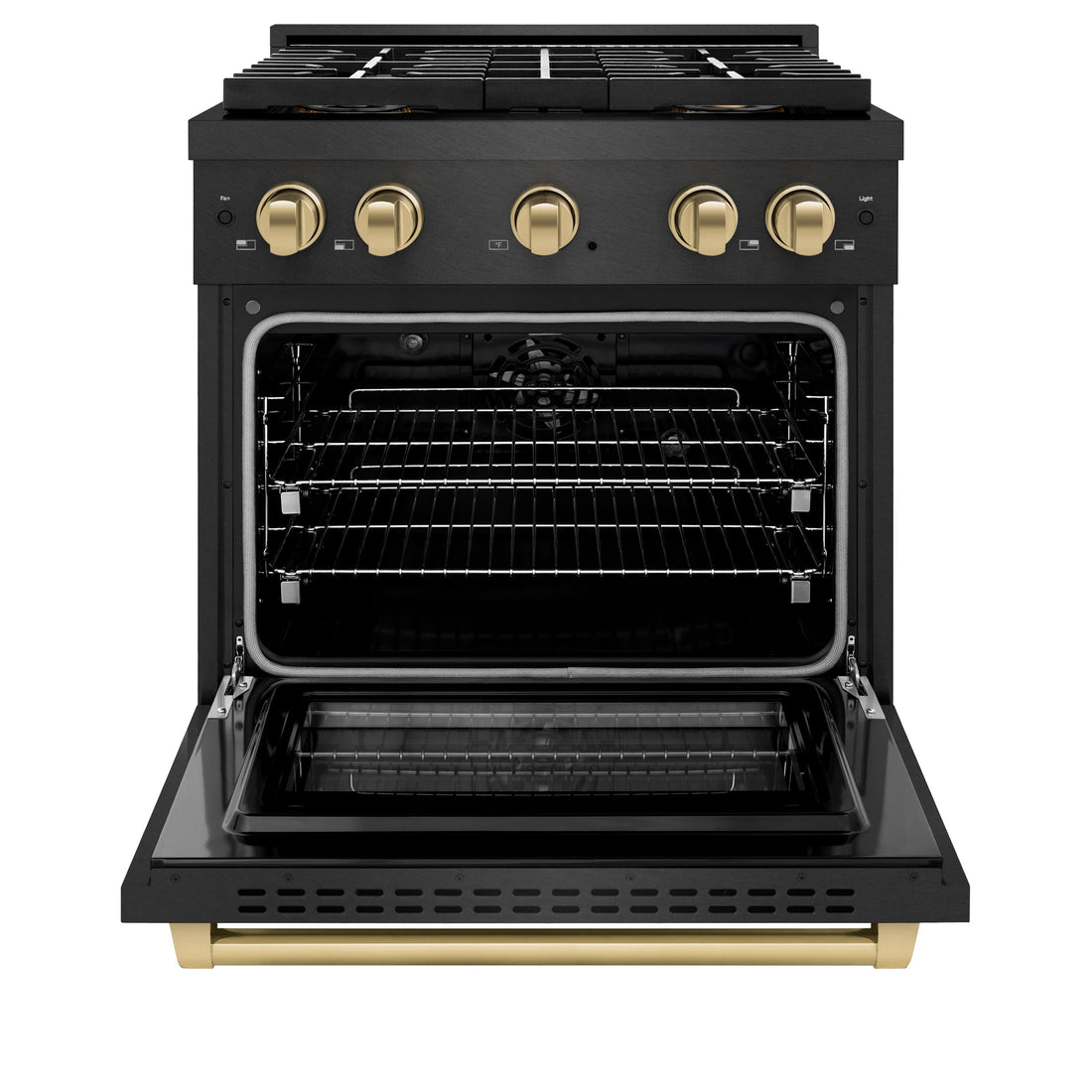 ZLINE 30 in Dual Fuel Range 4.2 cu. ft 4 Burner DuoPro Cooktop Black Satin Stainless Steel Champagne Bronze Accents (PSDRBSZ-30-CB)