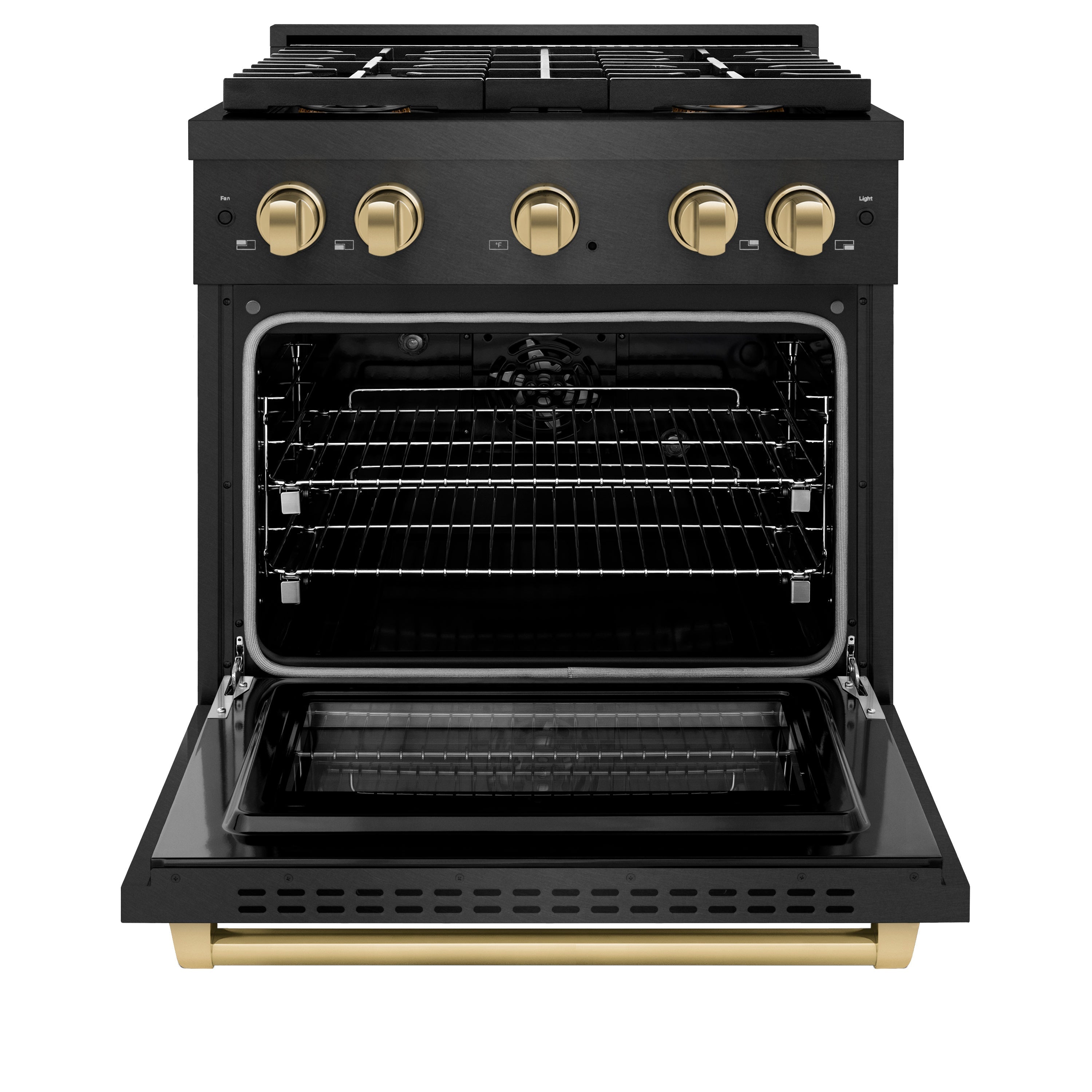 ZLINE 30 in Dual Fuel Range 4.2 cu. ft 4 Burner DuoPro Cooktop Black Satin Stainless Steel Champagne Bronze Accents (PSDRBSZ-30-CB)