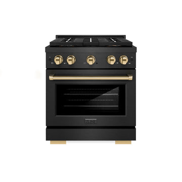 ZLINE 30 in. Dual Fuel Range 4.2 cu. ft. 4 Burner DuoPro™ Cooktop Black Satin Stainless Steel with Polished Gold Accents (PSDRBSZ-30-G)