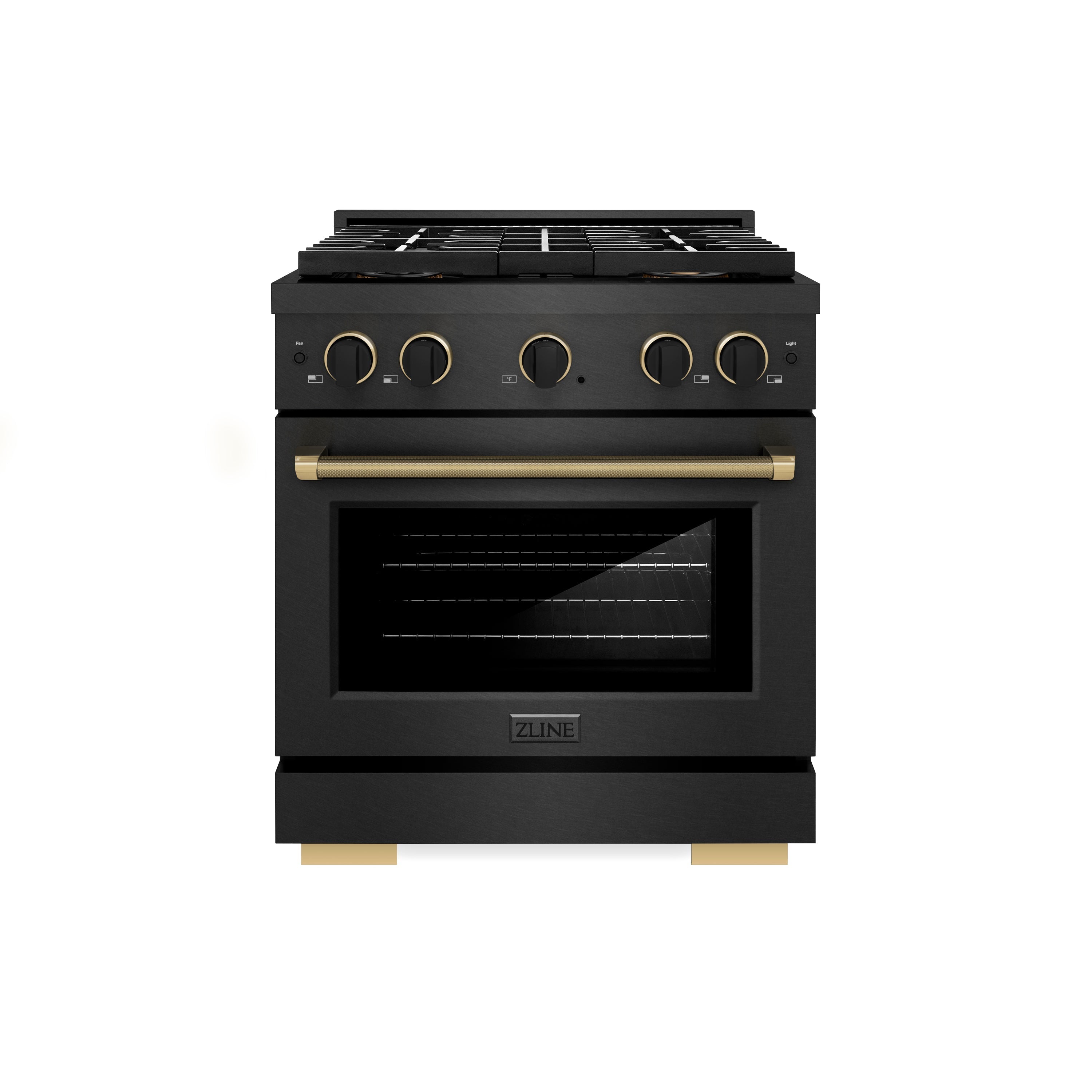 ZLINE 30 in. Dual Fuel Range 4.2 cu. ft. 4 Burner DuoPro Cooktop Black Satin Black & Champagne Accents (PSDRBSZ-30-MBCB)