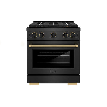 ZLINE 30 in. Dual Fuel Range 4.2 cu. ft. 4 Burner DuoPro Cooktop Black Satin Black & Champagne Accents (PSDRBSZ-30-MBCB)