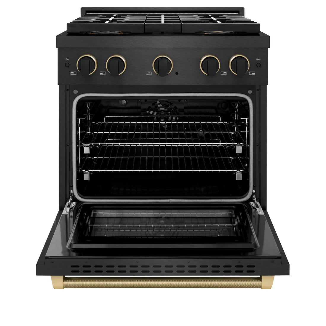 ZLINE 30 in. Dual Fuel Range 4.2 cu. ft. 4 Burner DuoPro Cooktop Black Satin Black & Champagne Accents (PSDRBSZ-30-MBCB)