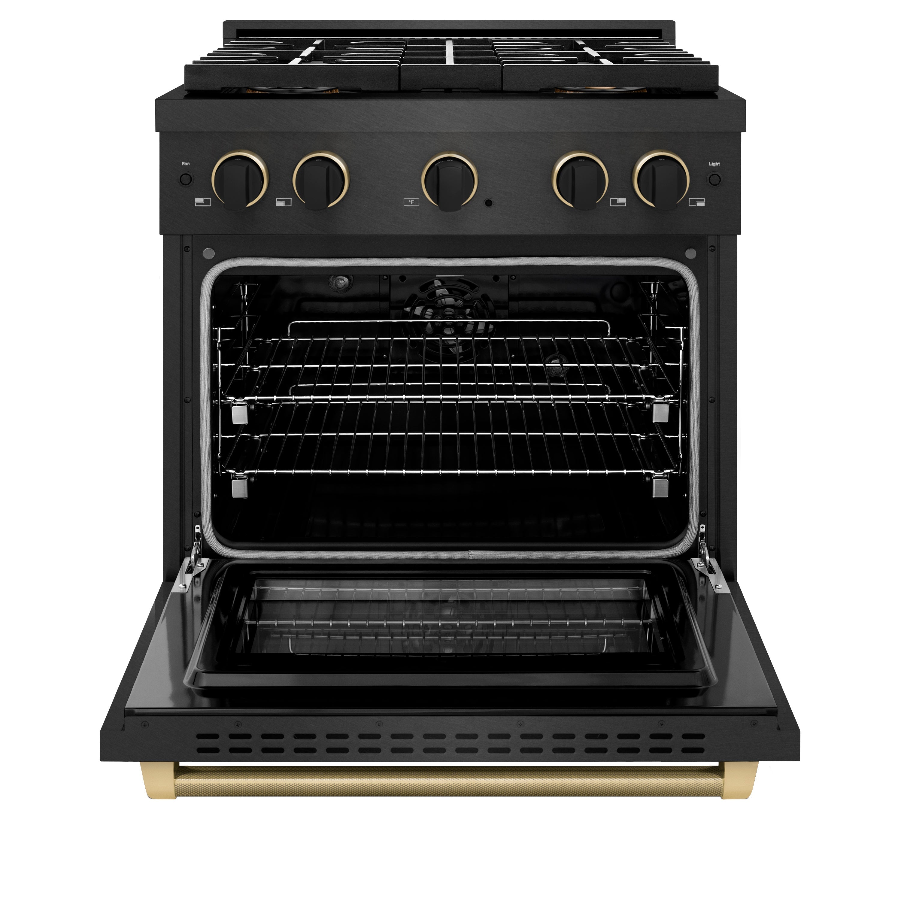 ZLINE 30 in. Dual Fuel Range 4.2 cu. ft. 4 Burner DuoPro Cooktop Black Satin Black & Champagne Accents (PSDRBSZ-30-MBCB)
