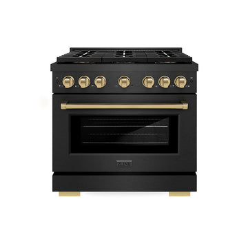 ZLINE 36 in. Dual Fuel Range 5.2 cu. ft. 6 Burners DuoPro™ Cooktop Black Satin Stainless Steel Champagne Bronze Accents (PSDRBSZ-36-CB)