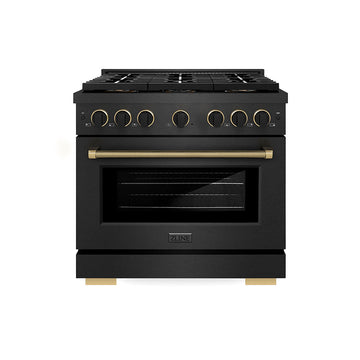 ZLINE 36 in. Dual Fuel Range 5.2 cu. ft. 6 Burner DuoPro Cooktop Black Satin with Black & Champagne Accents (PSDRBSZ-36-MBCB)