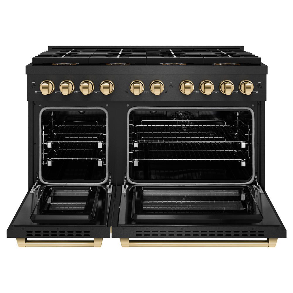 ZLINE 48 in. Dual Fuel Range 6.7 cu. ft. 8 Burner DuoPro Cooktop Black Satin with Gold Accents (PSDRBSZ-48-G)