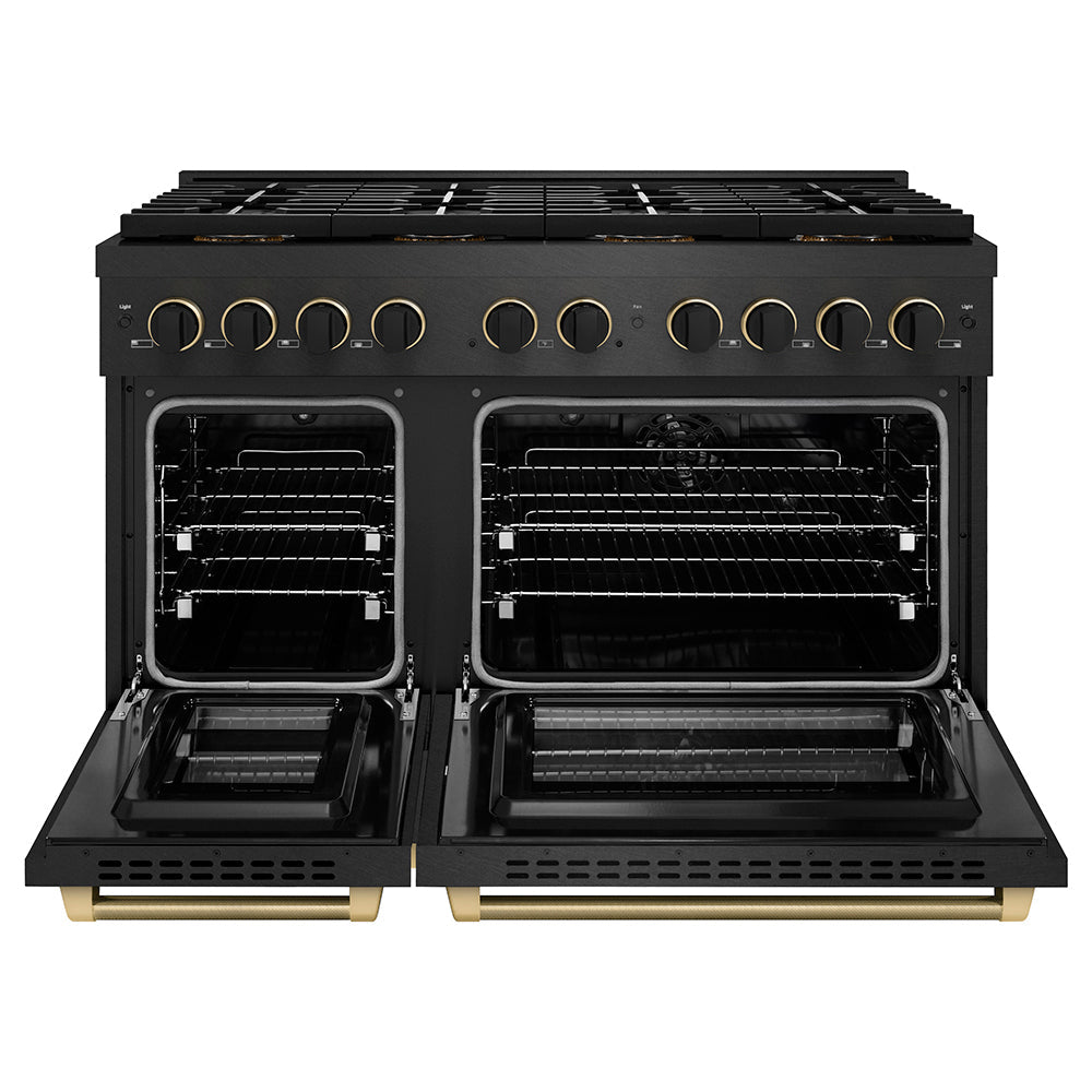 ZLINE 48 in. Dual Fuel Range 6.7 cu. ft. 8 Burner DuoPro Cooktop Black Satin Stainless Steel with Matte Black & Champagne Bronze Accents (PSDRBSZ-48-MBCB)
