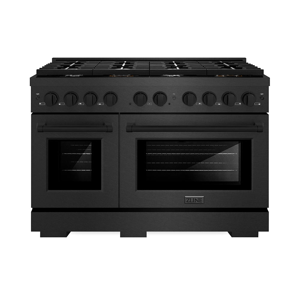 ZLINE 48 in Gas Range Double Oven 6.7 cu. ft. 8 Burner Cooktop Black Satin Stainless Steel (SGRBS-48)
