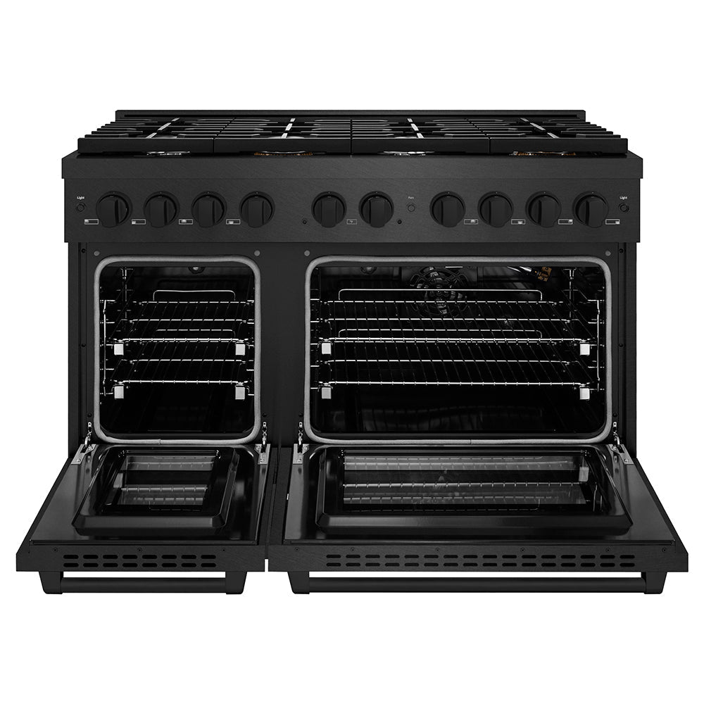 ZLINE 48 in Gas Range Double Oven 6.7 cu. ft. 8 Burner Cooktop Black Satin Stainless Steel (SGRBS-48)
