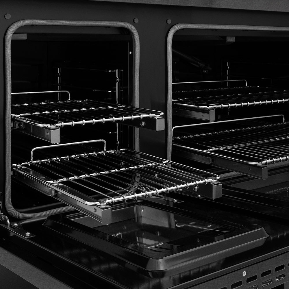 ZLINE 48 in. Gas Range Double Oven 6.7 cu. ft. 8 Brass Burners Black Satin Stainless Steel (SGRBS-BR-48)