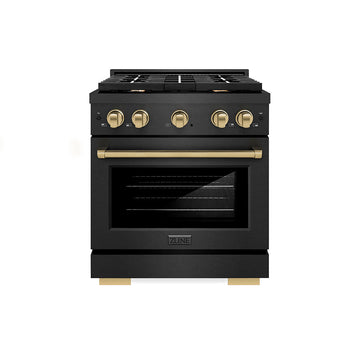 ZLINE 30 in. Gas Range 4 Burner Cooktop 4.2 cu. ft. Black Satin with Champagne Bronze Accents (SGRBSZ-30-CB)