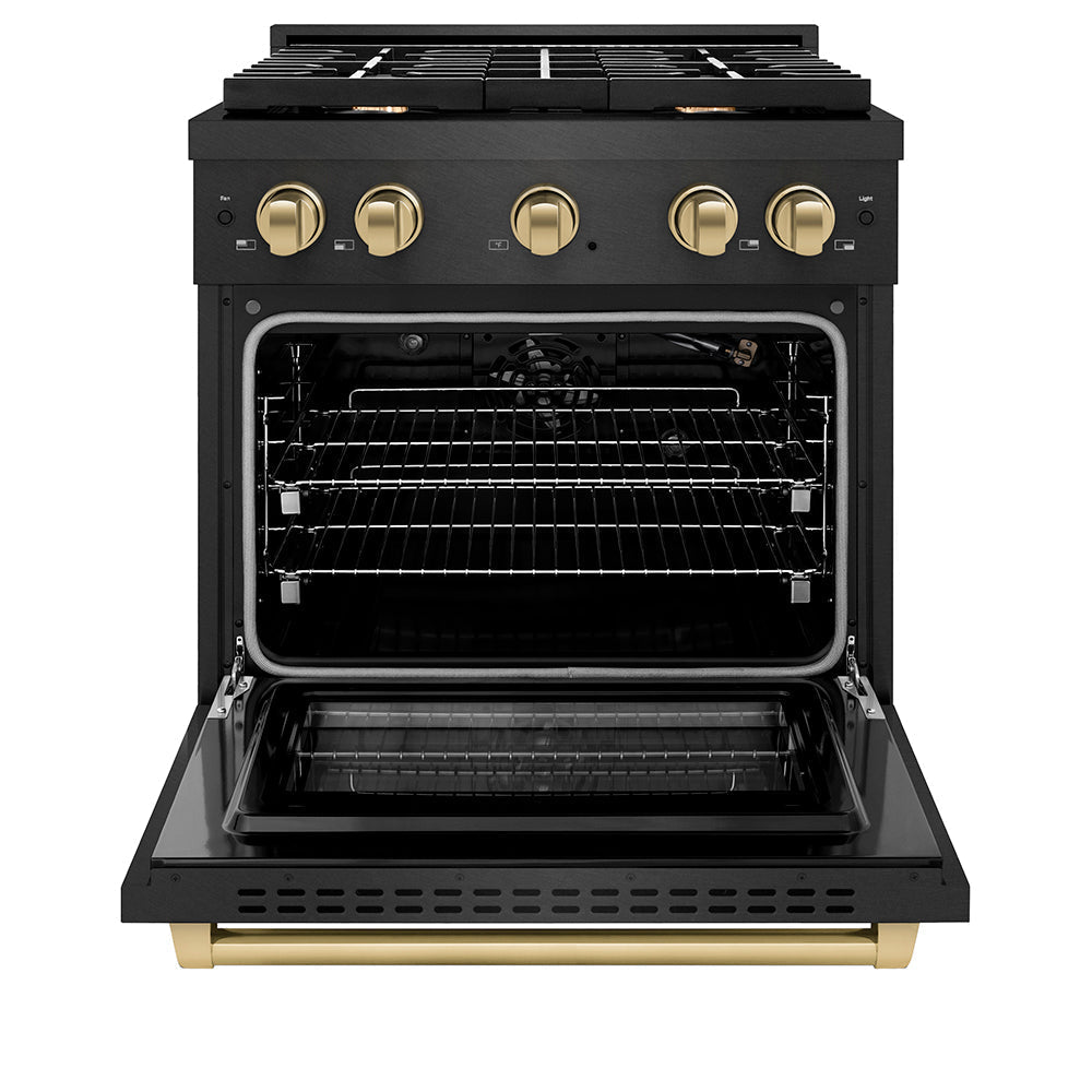 ZLINE 30 in. Gas Range 4 Burner Cooktop 4.2 cu. ft. Black Satin with Champagne Bronze Accents (SGRBSZ-30-CB)
