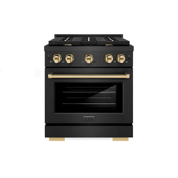 ZLINE 30 in. Gas Range 4.2 cu. ft. 4 Burner Cooktop Convection Oven Black Satin with Gold Accents (SGRBSZ-30-G)