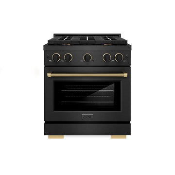 ZLINE 30 in. Gas Range 4.2 cu. ft. 4 Burners Black Satin Stainless Steel Black & Champagne Accents (SGRBSZ-30-MBCB)