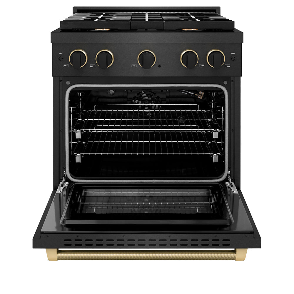 ZLINE 30 in. Gas Range 4.2 cu. ft. 4 Burners Black Satin Stainless Steel Black & Champagne Accents (SGRBSZ-30-MBCB)