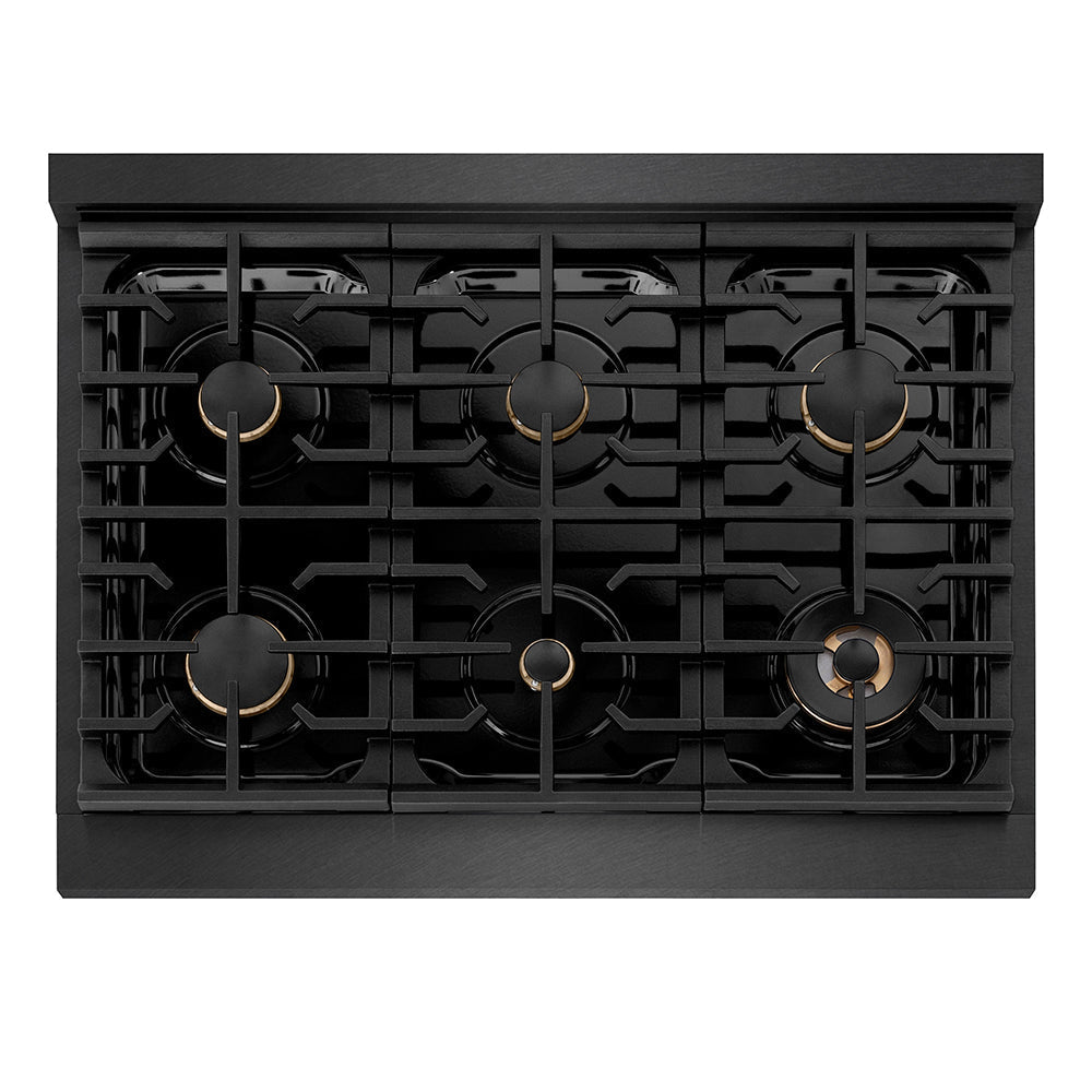 ZLINE 36 in. Gas Range 5.2 cu. ft. 6 Burner Cooktop Black Satin Stainless Steel with Champagne Bronze Accents (SGRBSZ-36-CB)