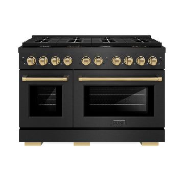 ZLINE 48 in. Gas Range Double Oven 6.7 cu. ft. 8 Burner Cooktop Black Satin Stainless Steel Champagne Bronze Accents (SGRBSZ-48-CB)