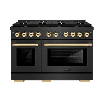 ZLINE 48 in. Gas Range Double Oven 6.7 cu. ft. 8 Burners Black Satin Stainless Steel with Gold Accents (SGRBSZ-48-G)