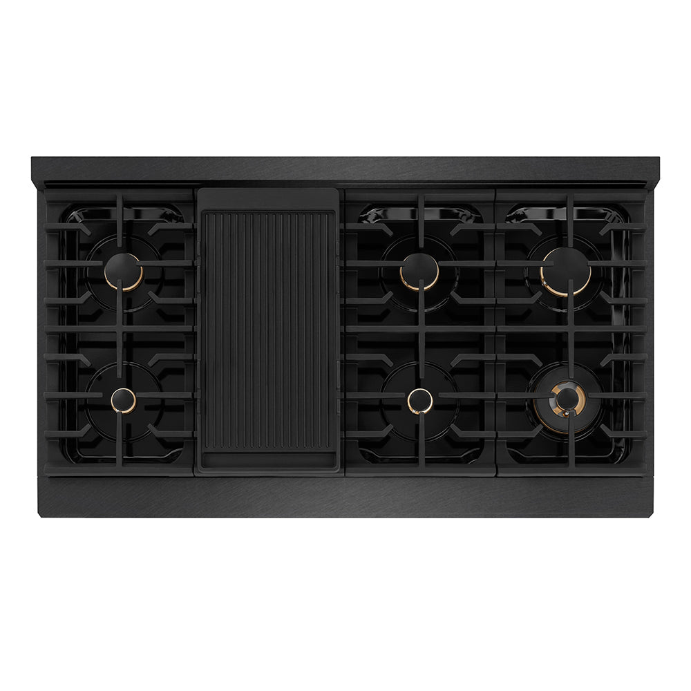 ZLINE 48 in. Gas Range Double Oven 6.7 cu. ft. 8 Burners Black Satin Stainless Steel with Gold Accents (SGRBSZ-48-G)