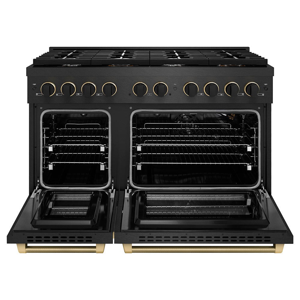 ZLINE 48 in. Double Oven Gas Range 6.7 cu. ft. 8 Burner Cooktop Black Satin Black & Champagne Accents (SGRBSZ-48-MBCB)