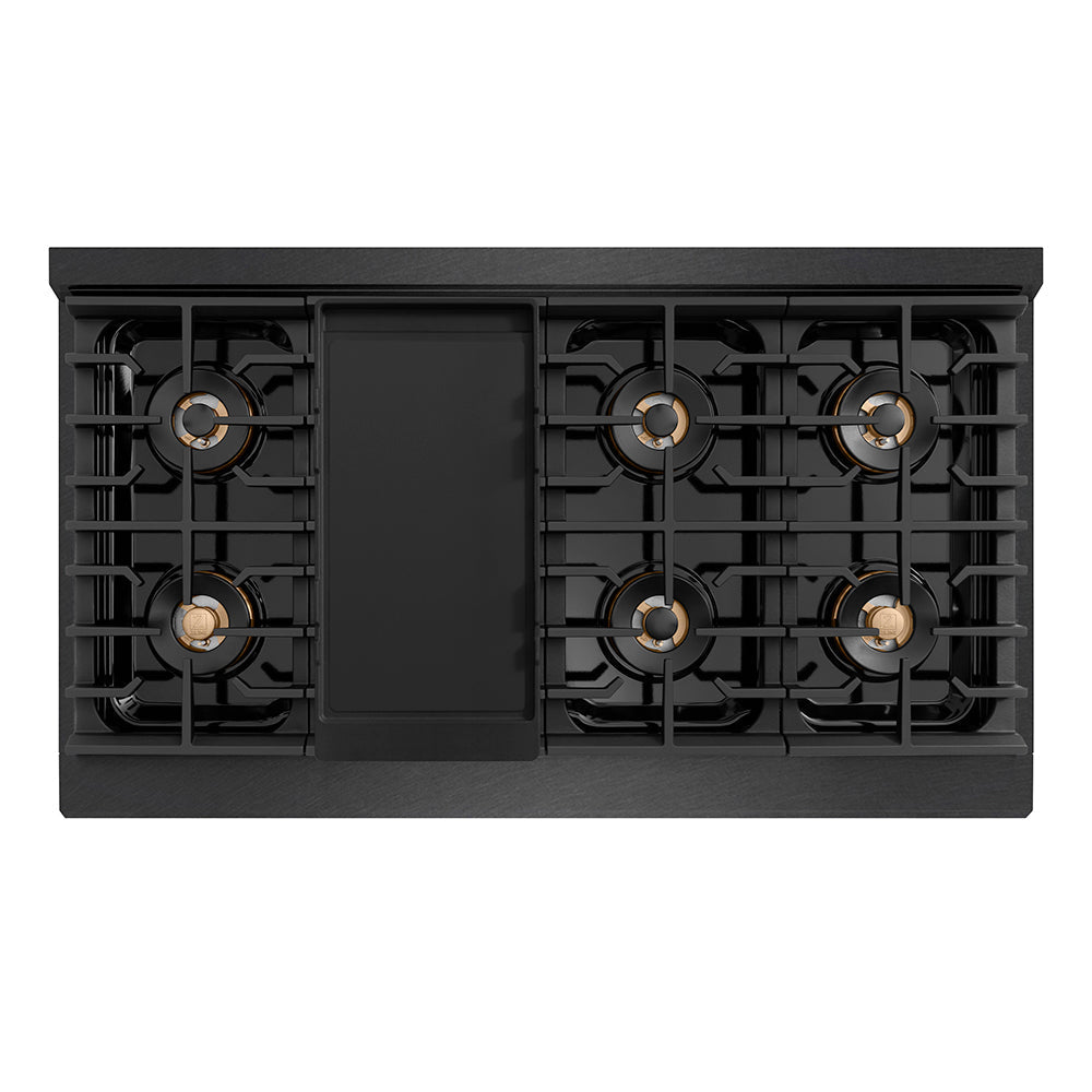 ZLINE 48 in. Gas Range 6.7 cu. ft. 8 Burner DuoPro™ Cooktop Black Satin Stainless Steel with Champagne Bronze Accents (PSGRBSZ-48-CB)