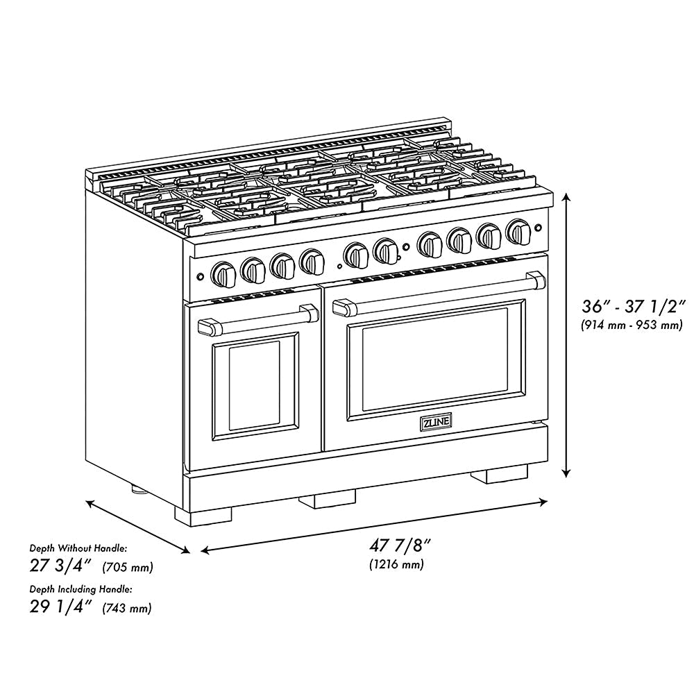 ZLINE 48 in. Gas Range 6.7 cu. ft. Dual Oven 8 Burner DuoPro™ Cooktop Black Satin Stainless Steel (PSGRBS-48)