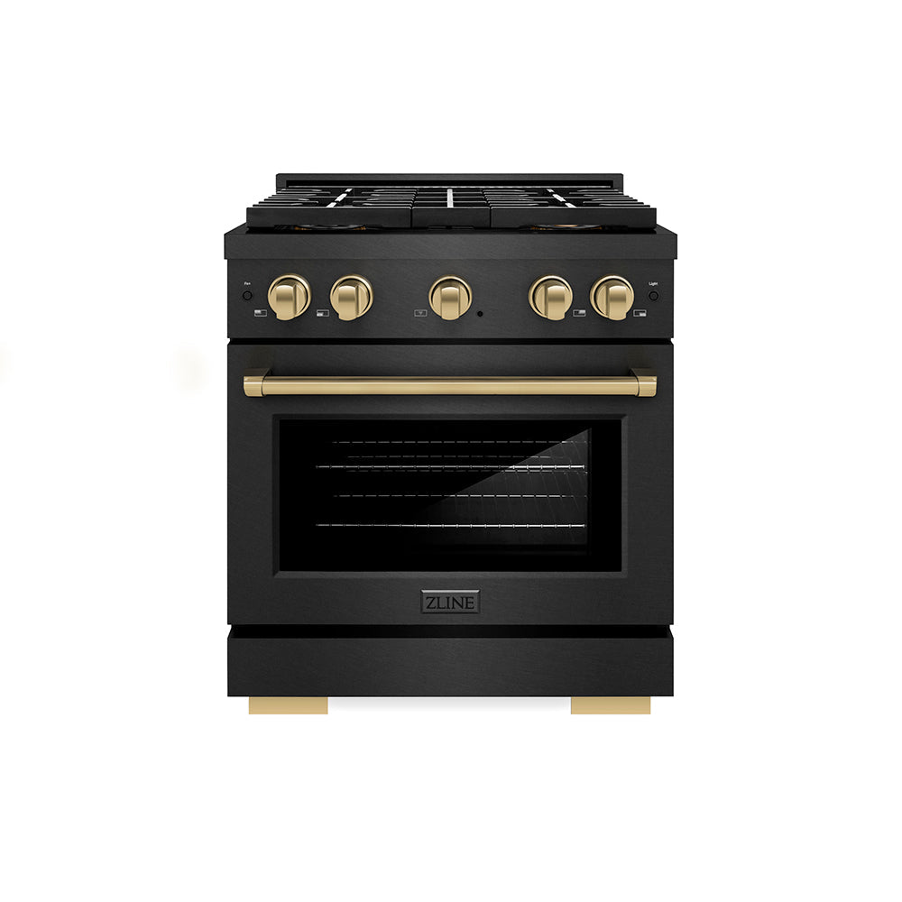 ZLINE 30 in. Gas Range 4.2 cu. ft. 4 Burner DuoPro Cooktop Black Satin Champagne Accents (PSGRBSZ-30-CB)