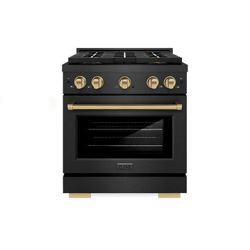 ZLINE 30 in. Gas Range 4.2 cu. ft. 4 Burner DuoPro Cooktop Black Satin Champagne Accents (PSGRBSZ-30-CB)