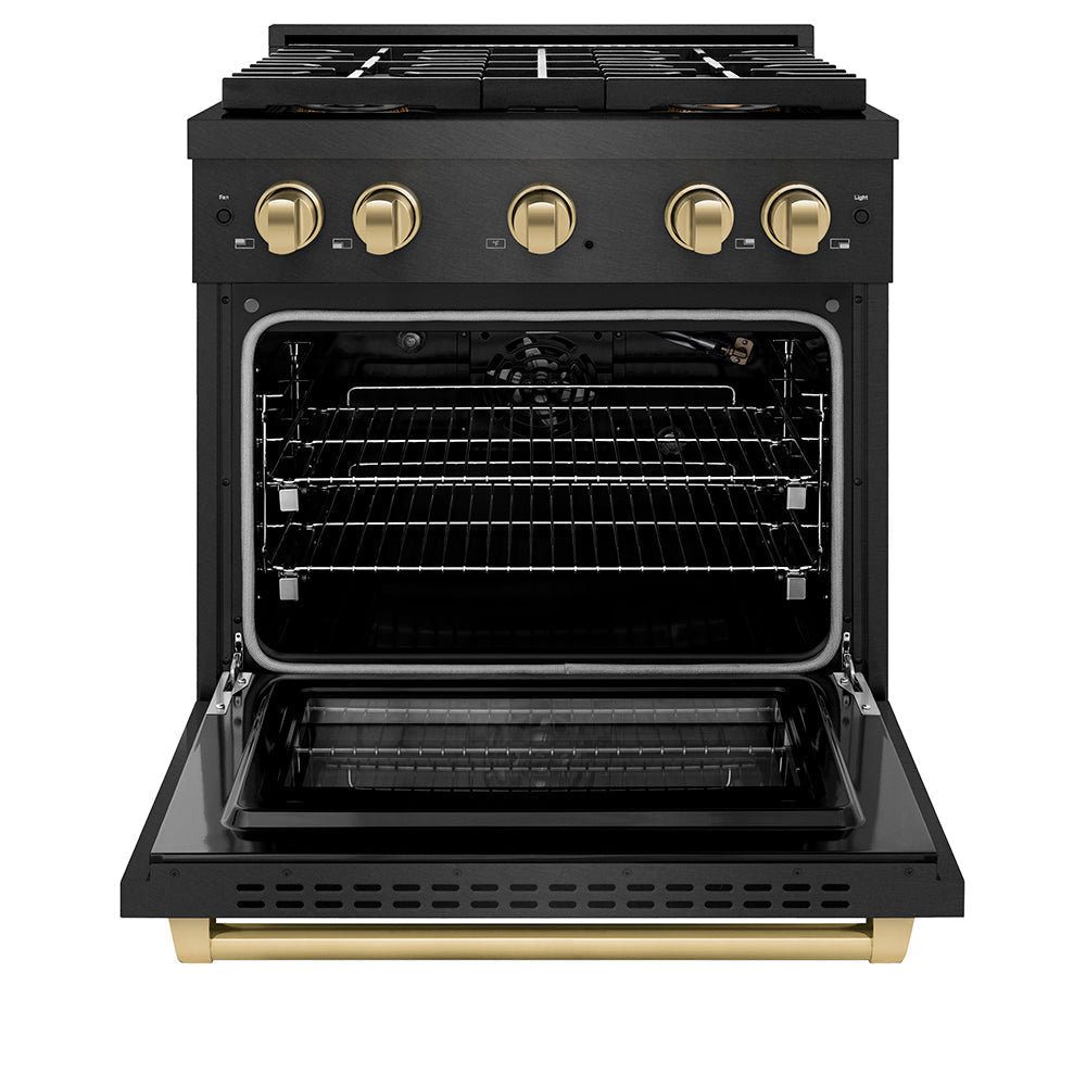 ZLINE 30 in. Gas Range 4.2 cu. ft. 4 Burner DuoPro Cooktop Black Satin Champagne Accents (PSGRBSZ-30-CB)