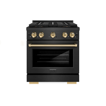 ZLINE 30 in. Gas Range 4 Burner DuoPro™ Cooktop 4.2 cu. ft. Black Satin Stainless Steel with Gold Accents (PSGRBSZ-30-G)