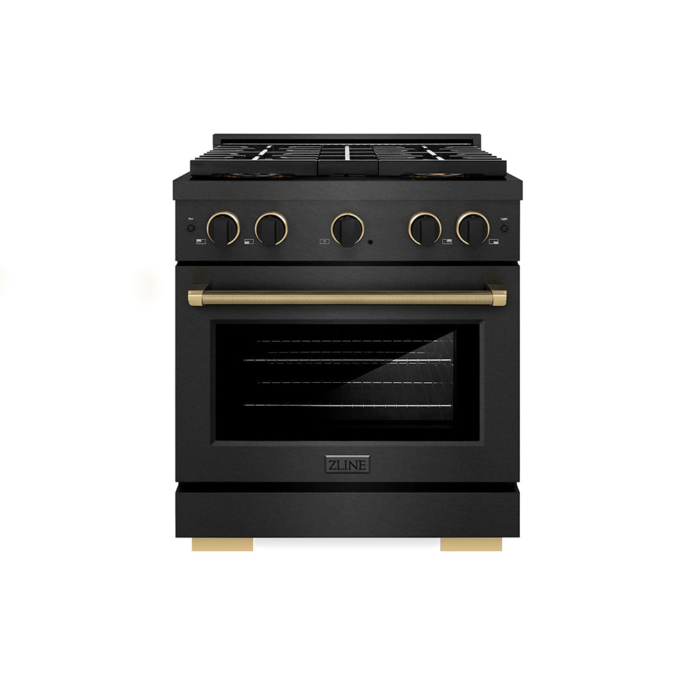 ZLINE 30 in Gas Range 4 Burner DuoPro Cooktop 4.2 cu ft Black Satin Black Champagne Accents (PSGRBSZ-30-MBCB)