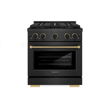 ZLINE 30 in Gas Range 4 Burner DuoPro Cooktop 4.2 cu ft Black Satin Black Champagne Accents (PSGRBSZ-30-MBCB)