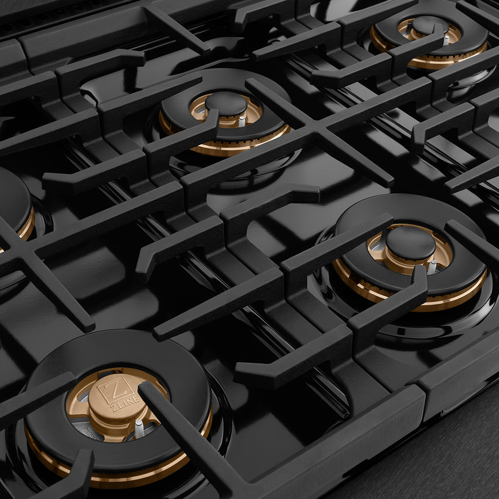 ZLINE 36 in. Gas Range 5.2 cu. ft. 6 Burner DuoPro™ Cooktop Black Satin Stainless Steel with Champagne Bronze Accents (PSGRBSZ-36-CB)