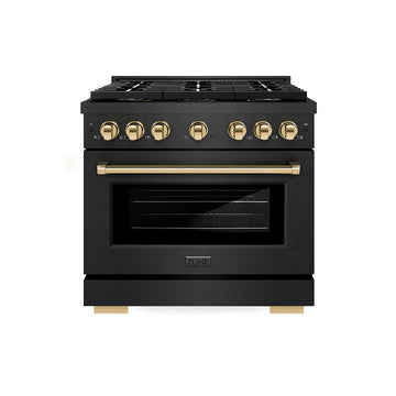 ZLINE 36 in. Gas Range 5.2 cu. ft. 6 Burner DuoPro™ Cooktop Black Satin Stainless Steel with Polished Gold Accents (PSGRBSZ-36-G)