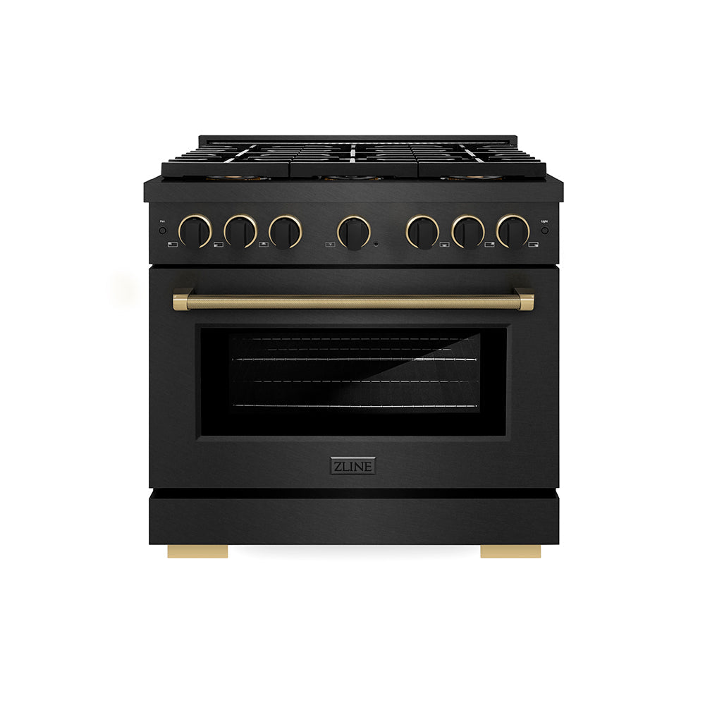 ZLINE 36 in. Gas Range 5.2 cu. ft. 6 Burner DuoPro™ Cooktop Black Satin Stainless Steel with Black & Champagne Bronze Accents (PSGRBSZ-36-MBCB)