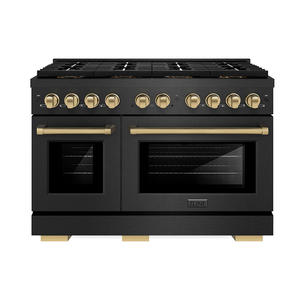 ZLINE 48 in. Gas Range 6.7 cu. ft. 8 Burner DuoPro™ Cooktop Black Satin Stainless Steel with Champagne Bronze Accents (PSGRBSZ-48-CB)