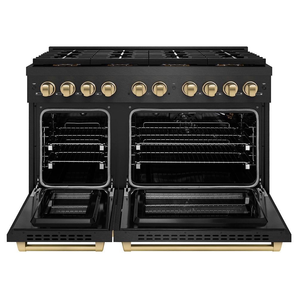 ZLINE 48 in. Gas Range 6.7 cu. ft. 8 Burner DuoPro™ Cooktop Black Satin Stainless Steel with Champagne Bronze Accents (PSGRBSZ-48-CB)