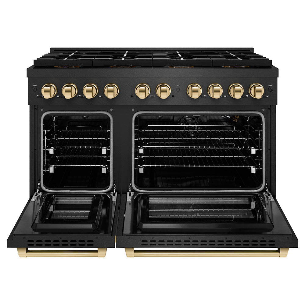 ZLINE 48 in. Gas Range 6.7 cu. ft. 8 Burner DuoPro Cooktop Black Satin with Gold Accents (PSGRBSZ-48-G)
